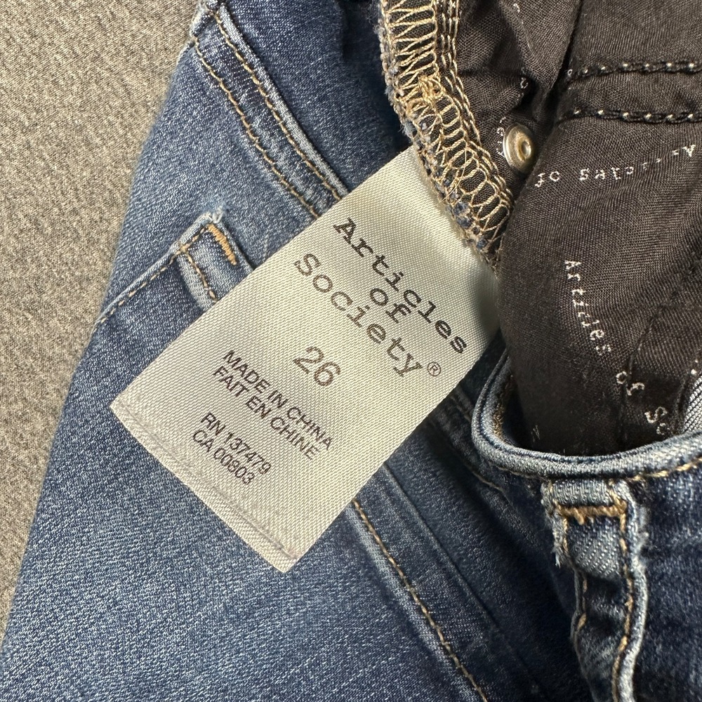 Articles of Society Carly Crop Skinny Jeans Womens 26 Blue Raw Hem Mid Rise - Picture 3 of 11